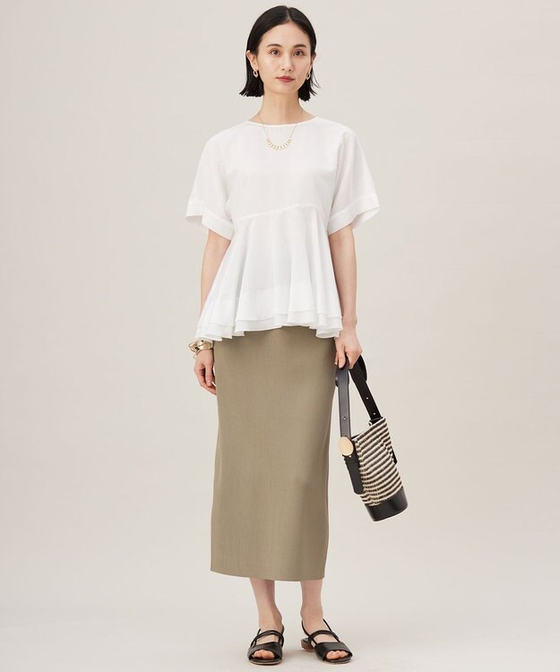 自由区 【洗える】ソフトリネンペプラム ブラウス オフ