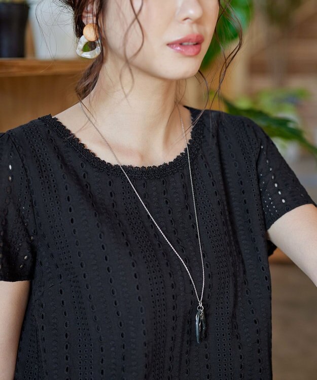 Tiaclasse L 【洗える】カットレースチュニックブラウス ブラック