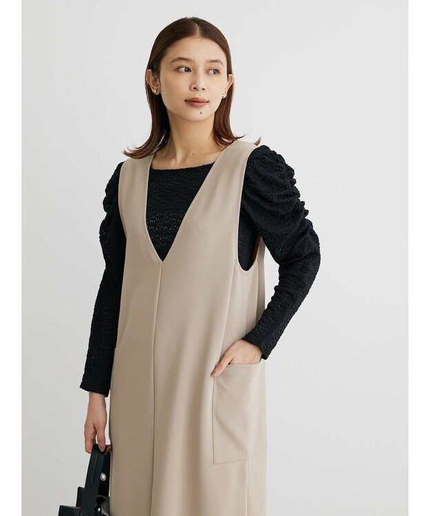 Green Parks ・ＥＬＥＮＣＡＲＥ　ＤＵＥ　２ｗａｙＶネックジャンスカ Gray Beige