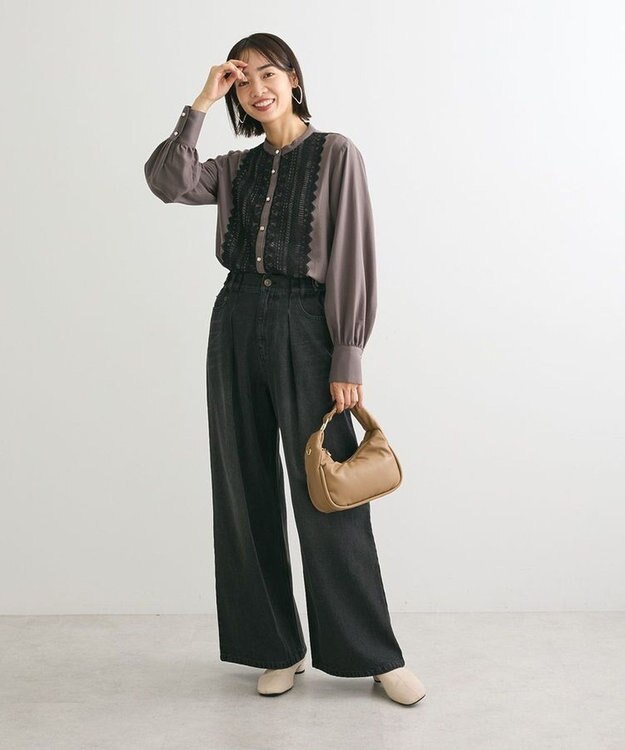 Green Parks ・ＥＬＥＮＣＡＲＥ　ＤＵＥ　フロントレースブラウス Charcoal Gray