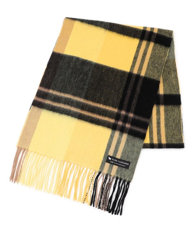 23区 カシミヤ チェック マフラー イエロー系