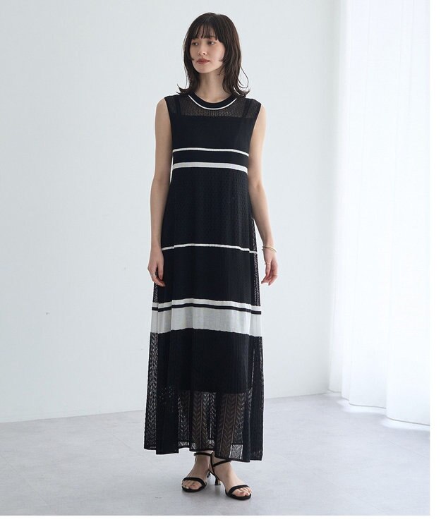 YECCA VECCA 【尾崎紗代子さん着用】透かし編みニットワンピース Black