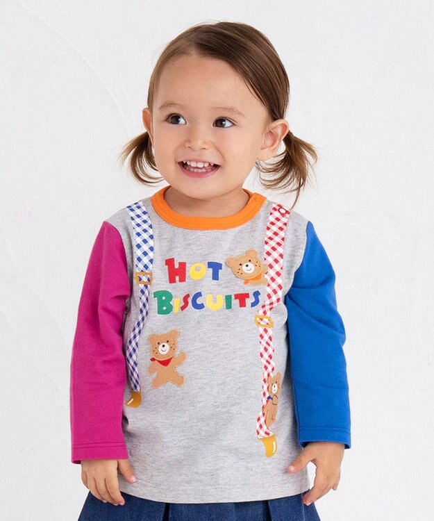 MIKI HOUSE HOT BISCUITS 【80-120cm】サスペンダーだまし絵 長袖Tシャツ マルチカラー