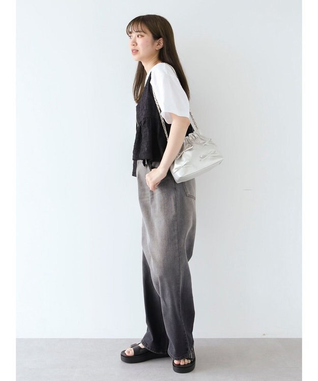 Green Parks ジャガードペプラムＺｉｐベスト Black