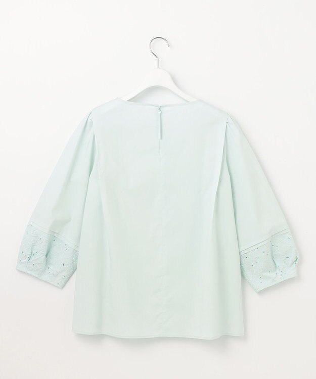 自由区 【洗える】テンセルコットンエンブロイダリープルオーバー ブラウス サックス