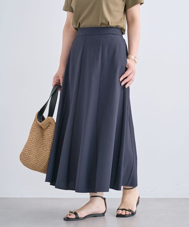 Green Parks 表面感タックフレアスカート Dark Navy