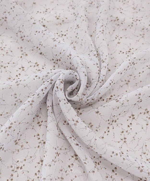 Tiaclasse L 【洗える】花柄シフォン衿ギャザーワンピース グレー