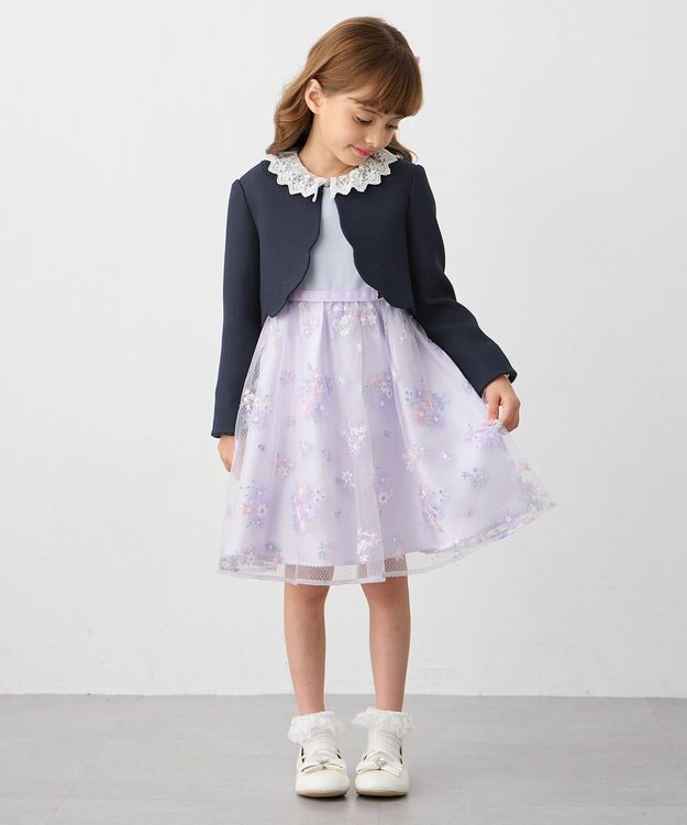 ANY KIDS 裾スカラップノーカラージャケット ネイビー