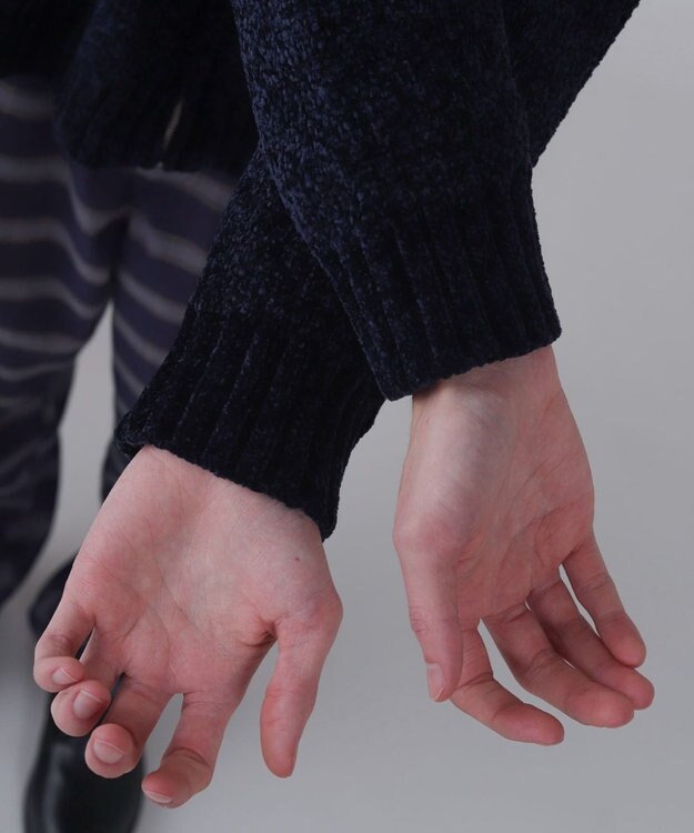 WEGO 【ユニセックス着用ITEM】ベロアモールワンポイントZIPカーディガン ネイビー