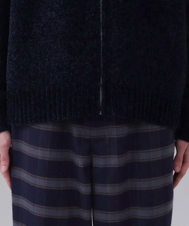 WEGO 【ユニセックス着用ITEM】ベロアモールワンポイントZIPカーディガン ネイビー