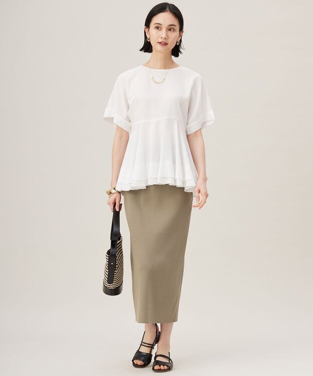 自由区 【洗える】ソフトリネンペプラム ブラウス オフ