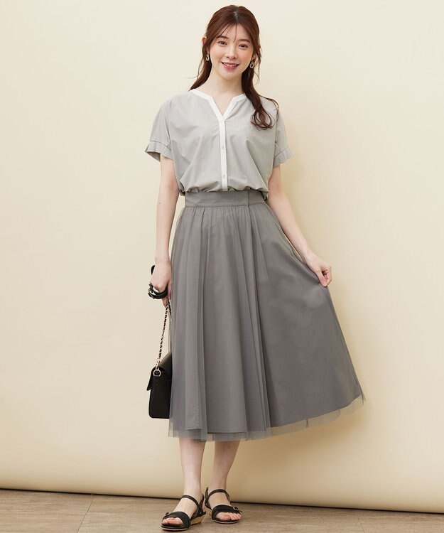 ANY SIS L 【2WAY】ライトチュールリバーシブル スカート ライトカーキ