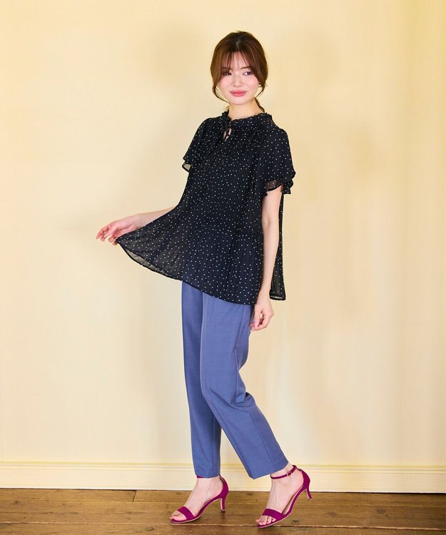 Feroux 【2WAY】シフォンジョーゼットプリーツ ブラウス ブラック系1