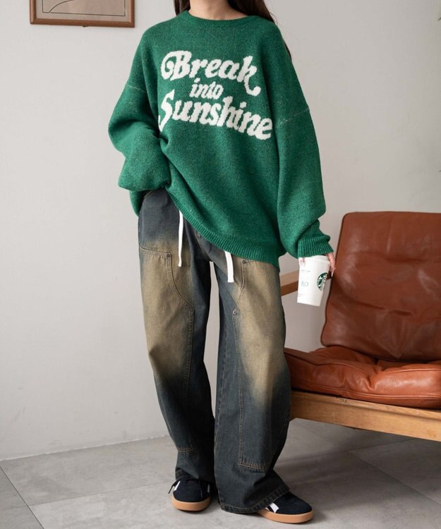 WEGO ロゴジャガードフラッフィーニット グリーン