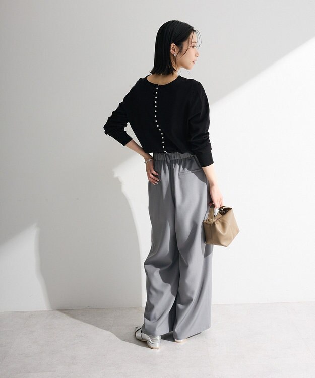 Green Parks パール調ボタン付き２ＷＡＹニットプルオーバー Black