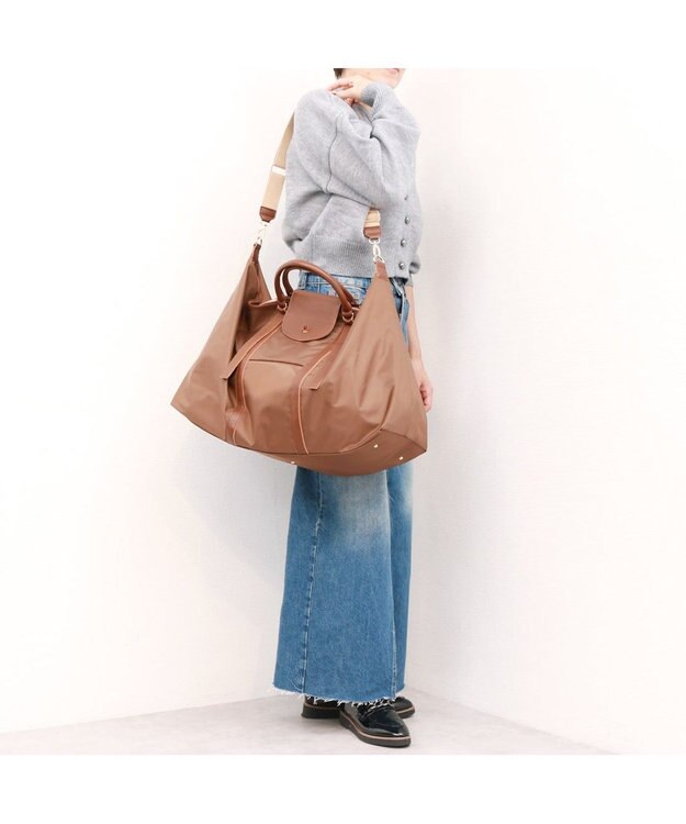 UNBILLION ペルケ perche / ナイロン×牛革かぶせジェムストーン2wayボストンバッグ ブラウン