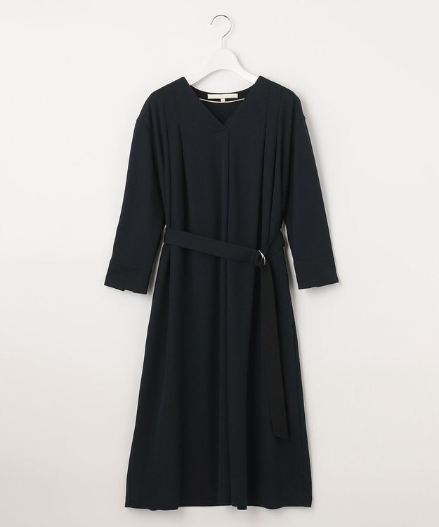 自由区 【洗える】アムンゼンジャージー Vネックワンピース ネイビー系