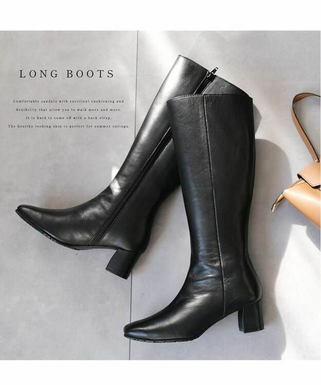 Pointer 本革 脚長効果ロングブーツ ブラック