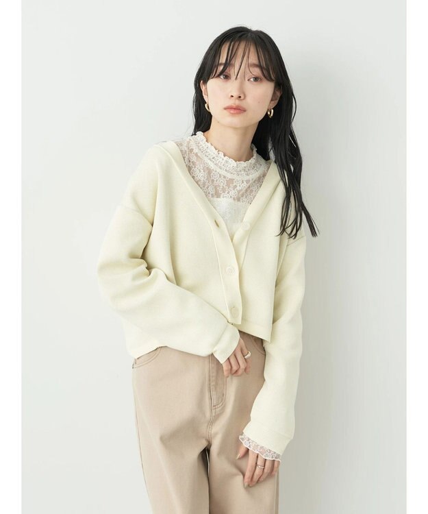 earth music&ecology バイカラースポンディッシュカーディガン Ivory