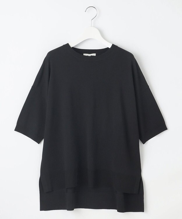 自由区 【接触冷感・UVカット】クレープストレッチプルオーバー ニットⅡ ブラック