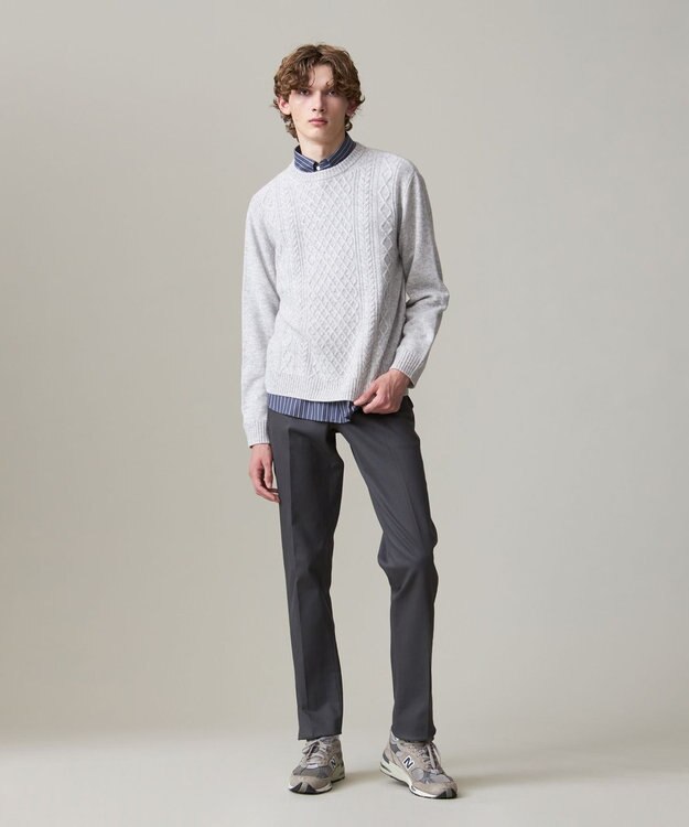 J.PRESS MEN 【KING SIZE】【Cash Lamb’s wool】ケーブルニット / クルー ライトグレー系
