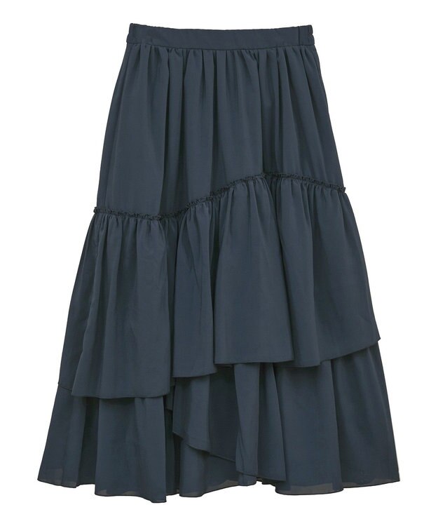 earth music&ecology ティアードヘムフレアスカート Navy