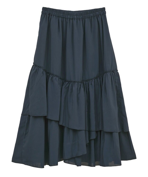 earth music&ecology ティアードヘムフレアスカート Navy