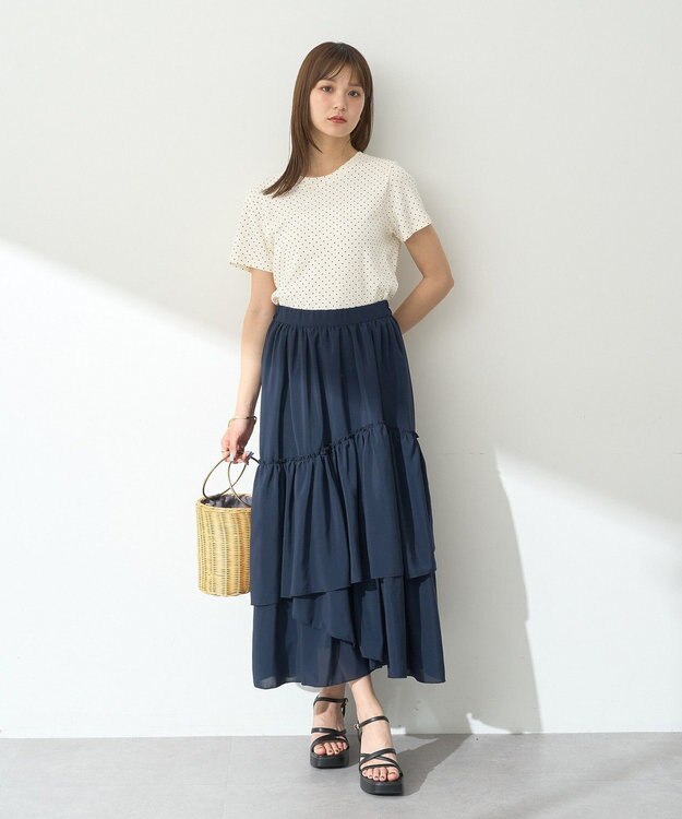 earth music&ecology ティアードヘムフレアスカート Navy
