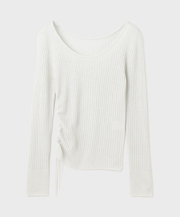 GRACE CONTINENTAL ラメリブクルーネックトップ ホワイト