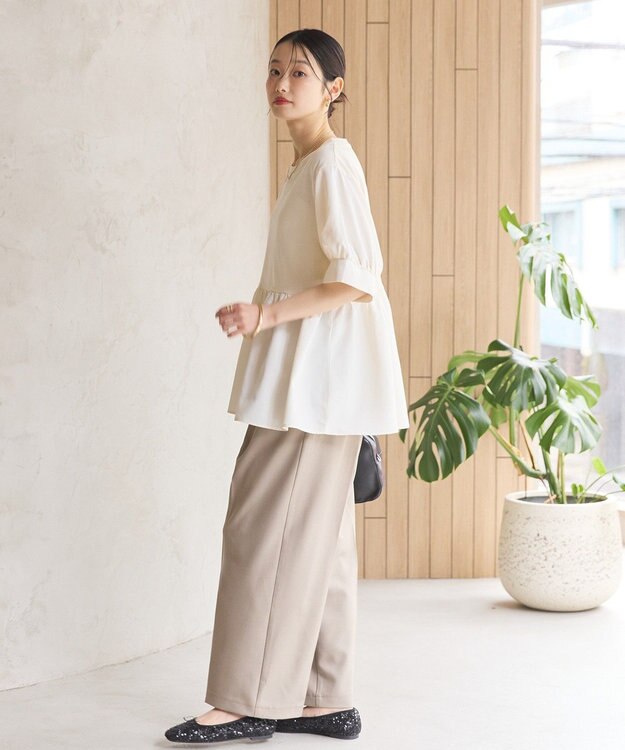 AMERICAN HOLIC 異素材切替ペプラムプルオーバー Ivory