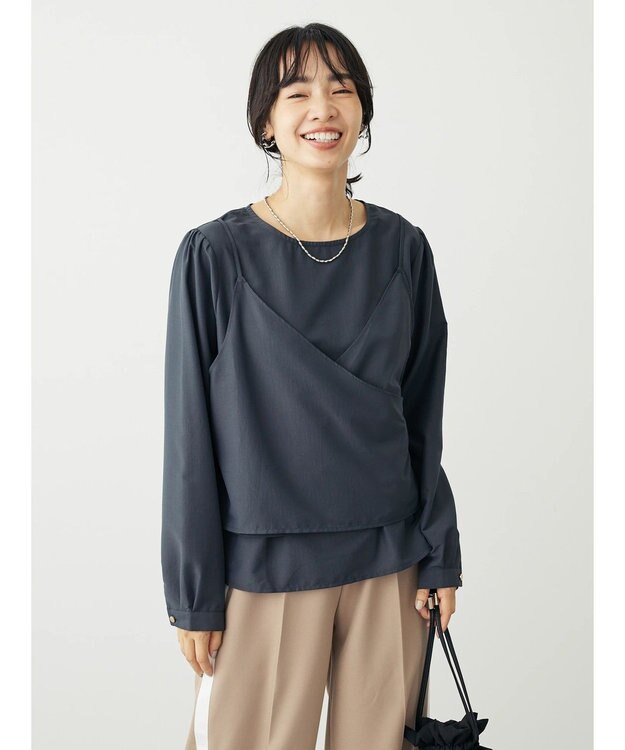 Green Parks レイヤード風ビスチェブラウス Charcoal Gray