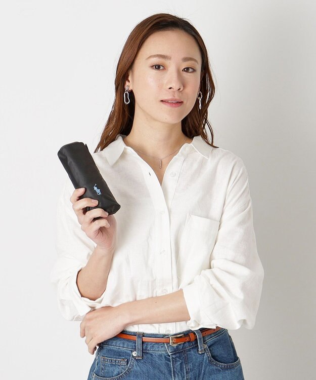 MOONBAT 【WEB限定】POLO RALPH LAUREN(ポロ ラルフローレン) 晴雨兼用日傘 折りたたみ傘 コンパクト PPワンポイント刺繍 一級遮光 遮熱 UV ブラック