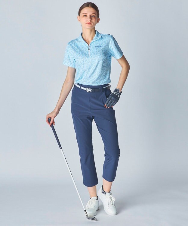 FILA GOLF／marie claire 【marie claire SPORT】小花柄ハーフジップ半袖シャツ ブルー