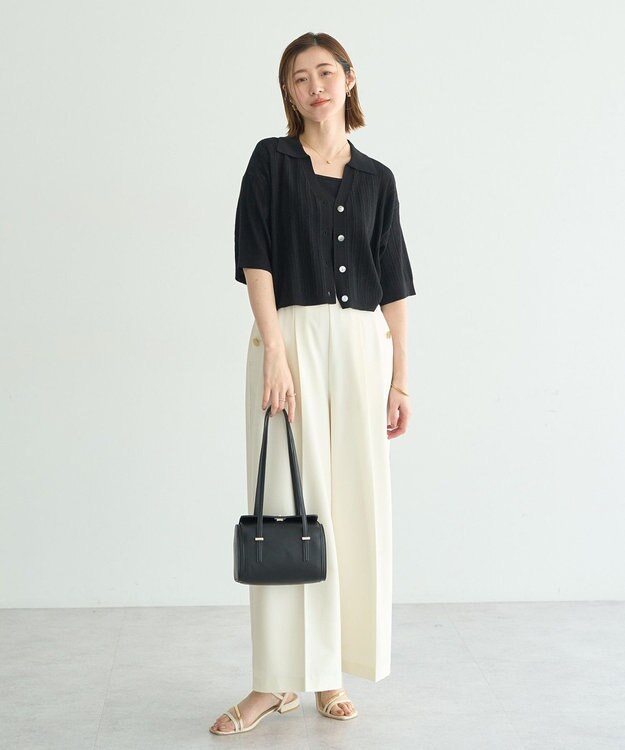 YECCA VECCA ストライプメッシュニットカーディガン Black