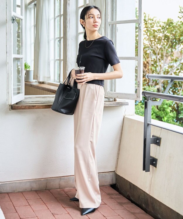 WEGO 【洗える/SML】コンパクトリブT ブラック