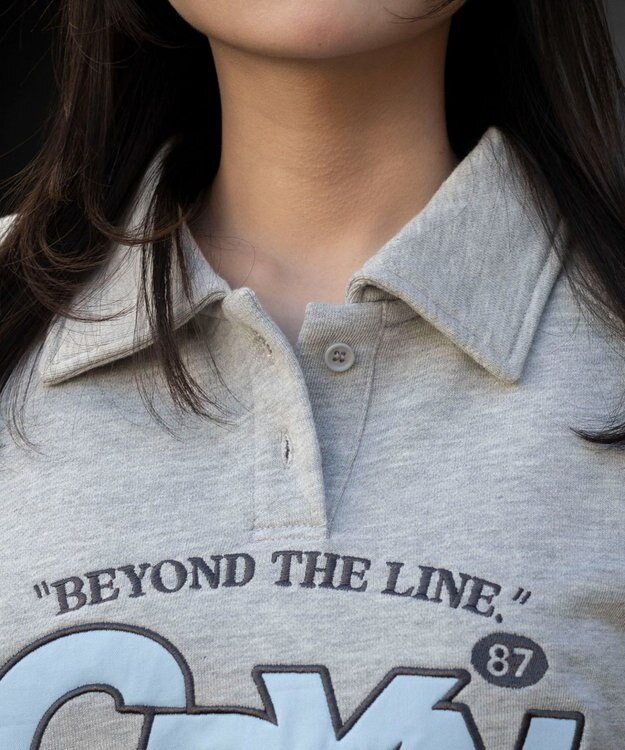 WEGO 襟付きグラフィックショートスウェット 杢グレー