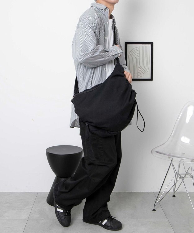 WEGO 【ユニセックスITEM/A4サイズ収納可能】サイドドロストキャンバスショルダー ブラック