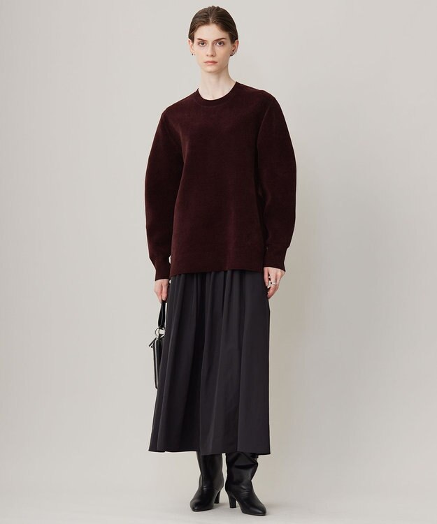 ICB L 【洗える】コットンシェニール コクーンスリーブニット バーガンディ系