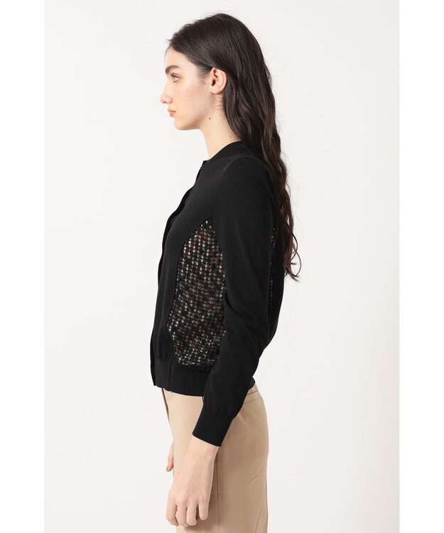 DAKS レースパネルコンビ カーディガン ブラック