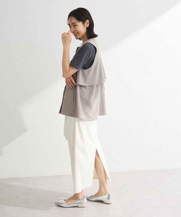 Green Parks イージーケアバックフリルジレ Gray Mixture