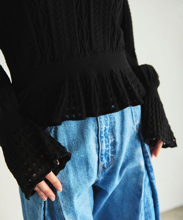 GRACE CONTINENTAL レース編ルーズニットトップ ブラック