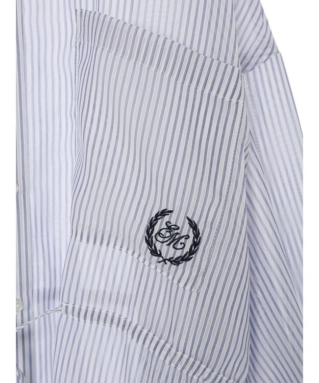 earth music&ecology ワンポイント刺繍ロングシャツ Stripe Navy