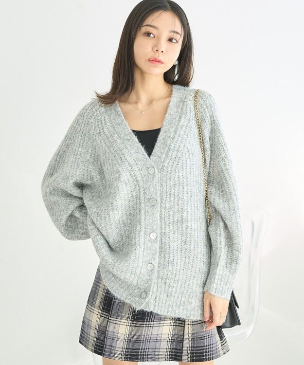 earth music&ecology ふわふわＭＩＸヤーンカーディガン Light Gray