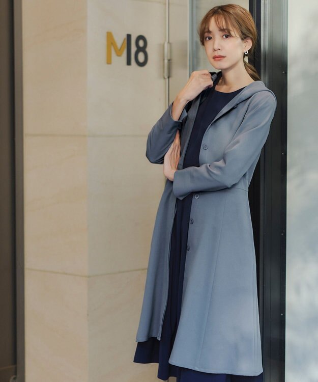 Tiaclasse L 【新色追加・洗える】フーデッドフレアコート ブルー