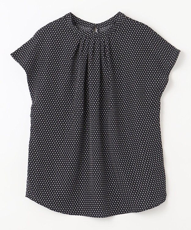 ANY 【洗濯機可能】プリントブラウス ネイビー幾何