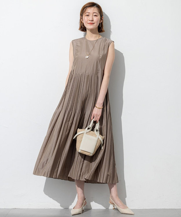 23区 【洗える】プリーツコンビ ワンピース モカ系