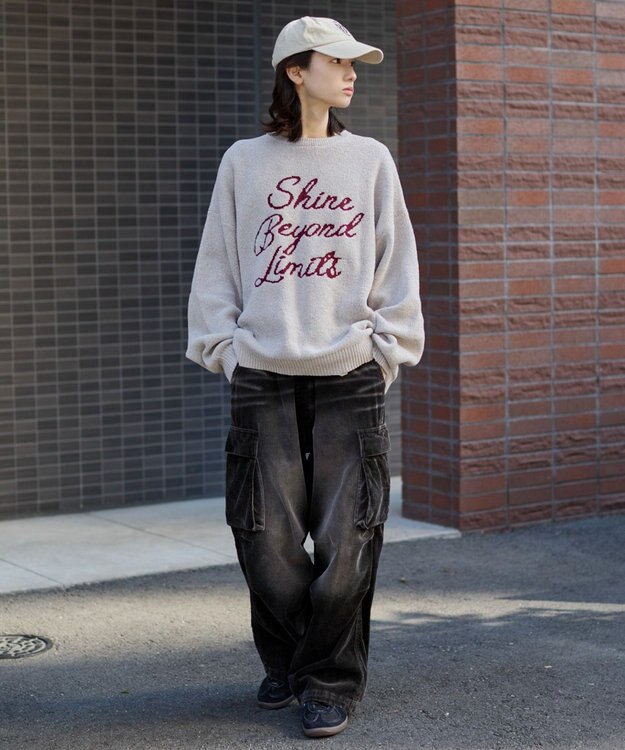 WEGO 【ユニセックス着用ITEM】ベロアモールグラフィックプルオーバー ホワイト