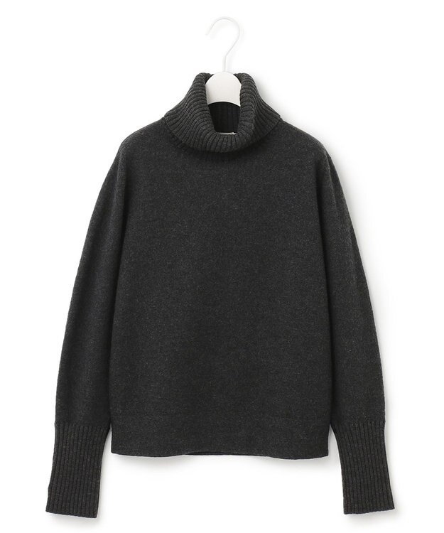 ICB L ミルドウール オフタートルプルオーバー チャコール系