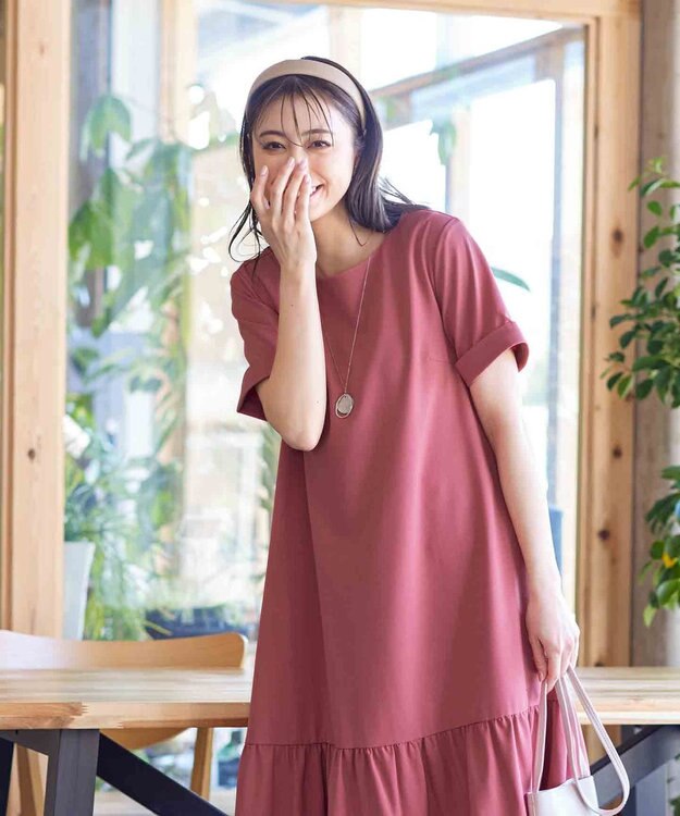 Tiaclasse 【洗える】ギャザーヘムフレアワンピース ピンク