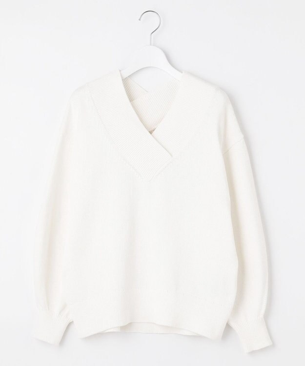 自由区 【XSサイズ～/洗える】コットンブレンドコード Vネックニット アイボリー系